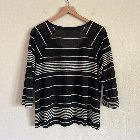 Joie 100% Linen 3/4 Sleeve Scoop Neck T-Shirt Top Medium Black White Striped - Picture 6 of 6